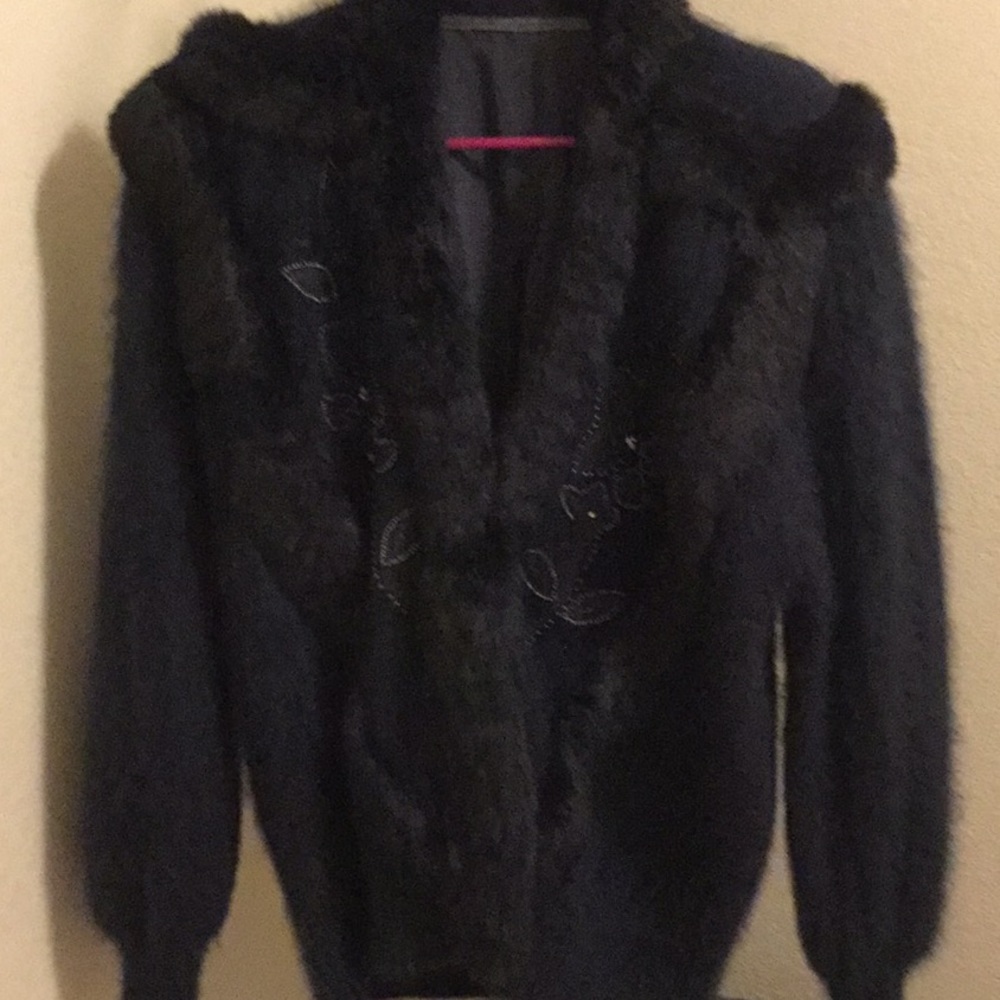 Wool and fur trimmed sweater
